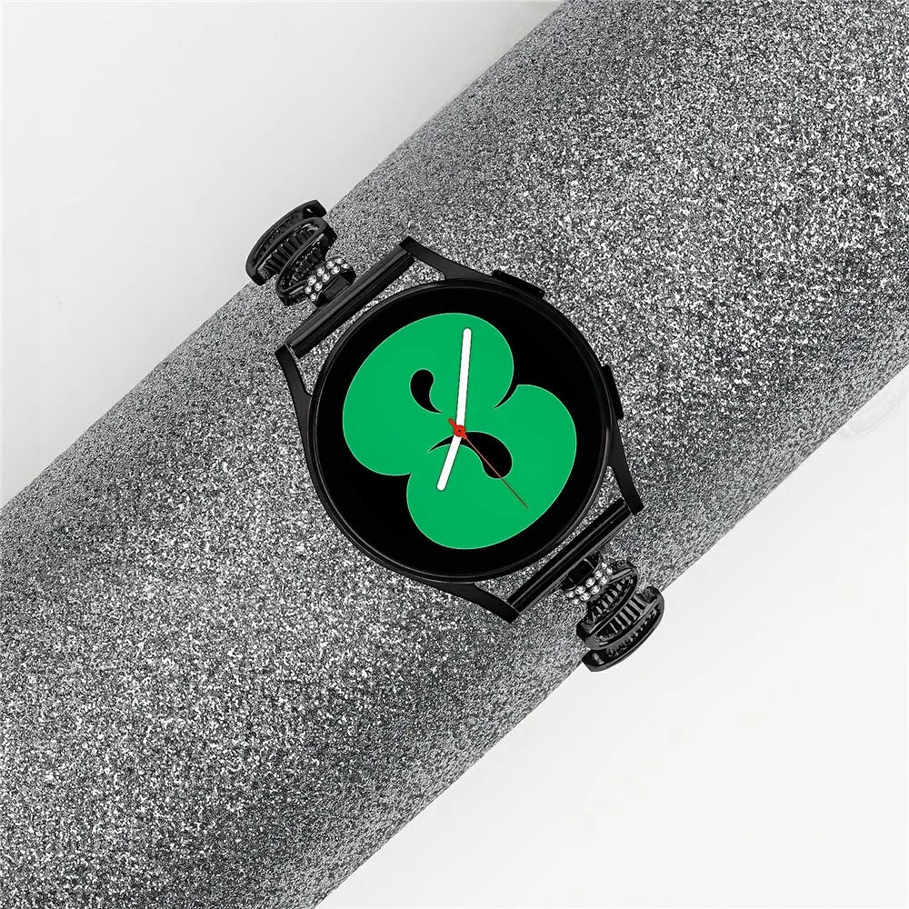 For Samsung Galaxy Watch FE 40mm Wavy Texture Band Alloy Metal Watch Strap Bling Bracelet - Black - 5