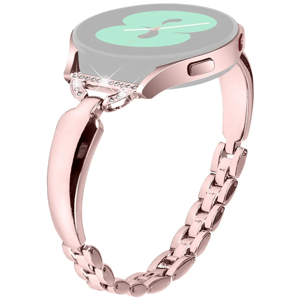 Watch Band for Samsung Galaxy Watch FE 40mm D-Shape Bling Rhinestone Decor Alloy Bracelet - Pink - 1