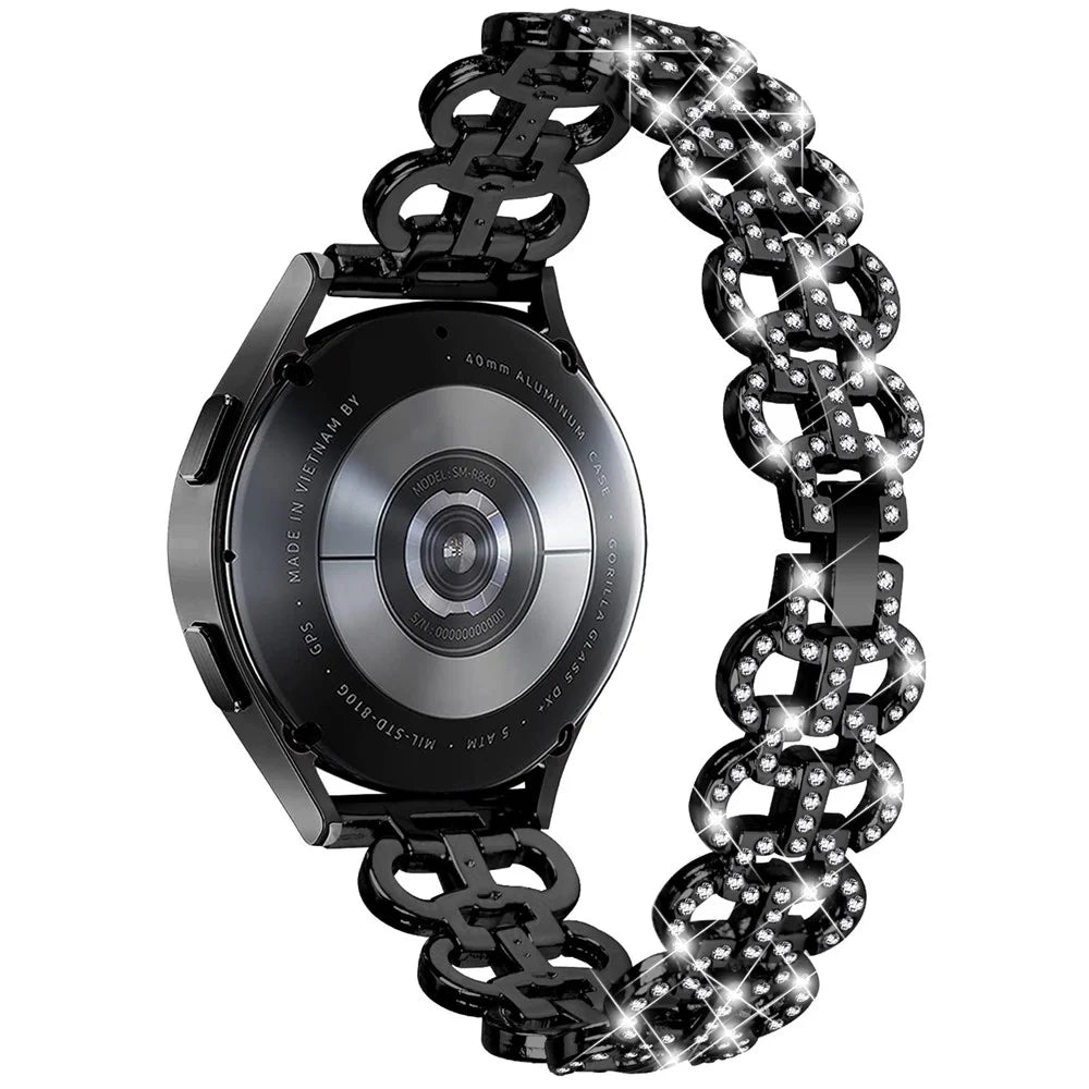 For Samsung Galaxy Watch FE 40mm Alloy Band Gourd Design Bling Watch Strap Replacement Bracelet - Black - 1