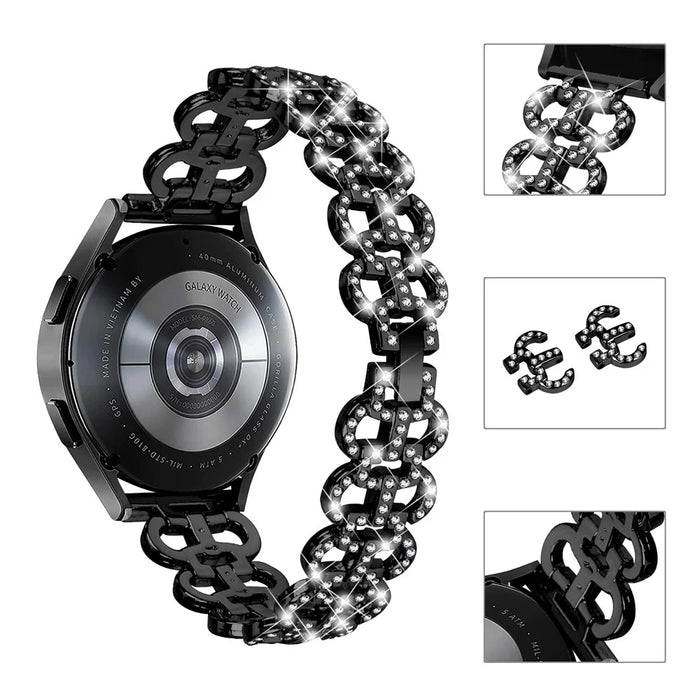 For Samsung Galaxy Watch FE 40mm Alloy Band Gourd Design Bling Watch Strap Replacement Bracelet - Black - 4