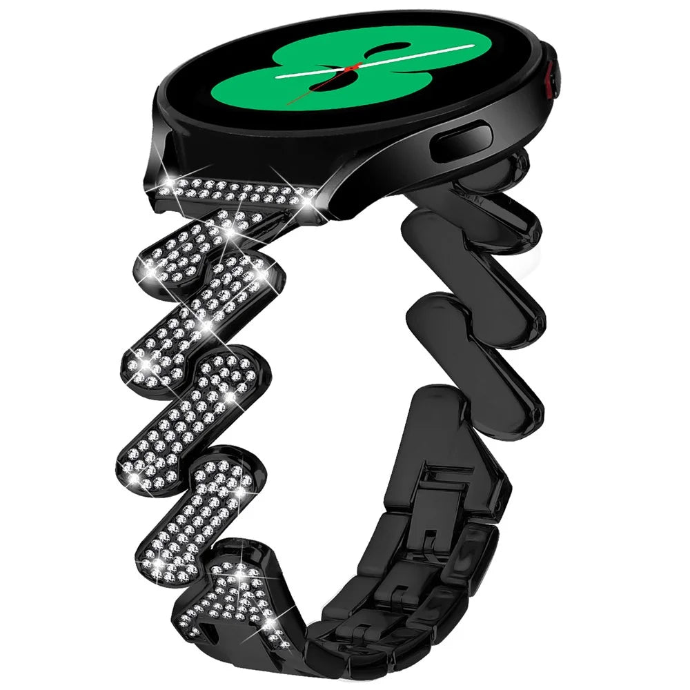 For Samsung Galaxy Watch FE 40mm Bling Rhinestone Decor Watch Band Hard Alloy Bracelet - Black - 2
