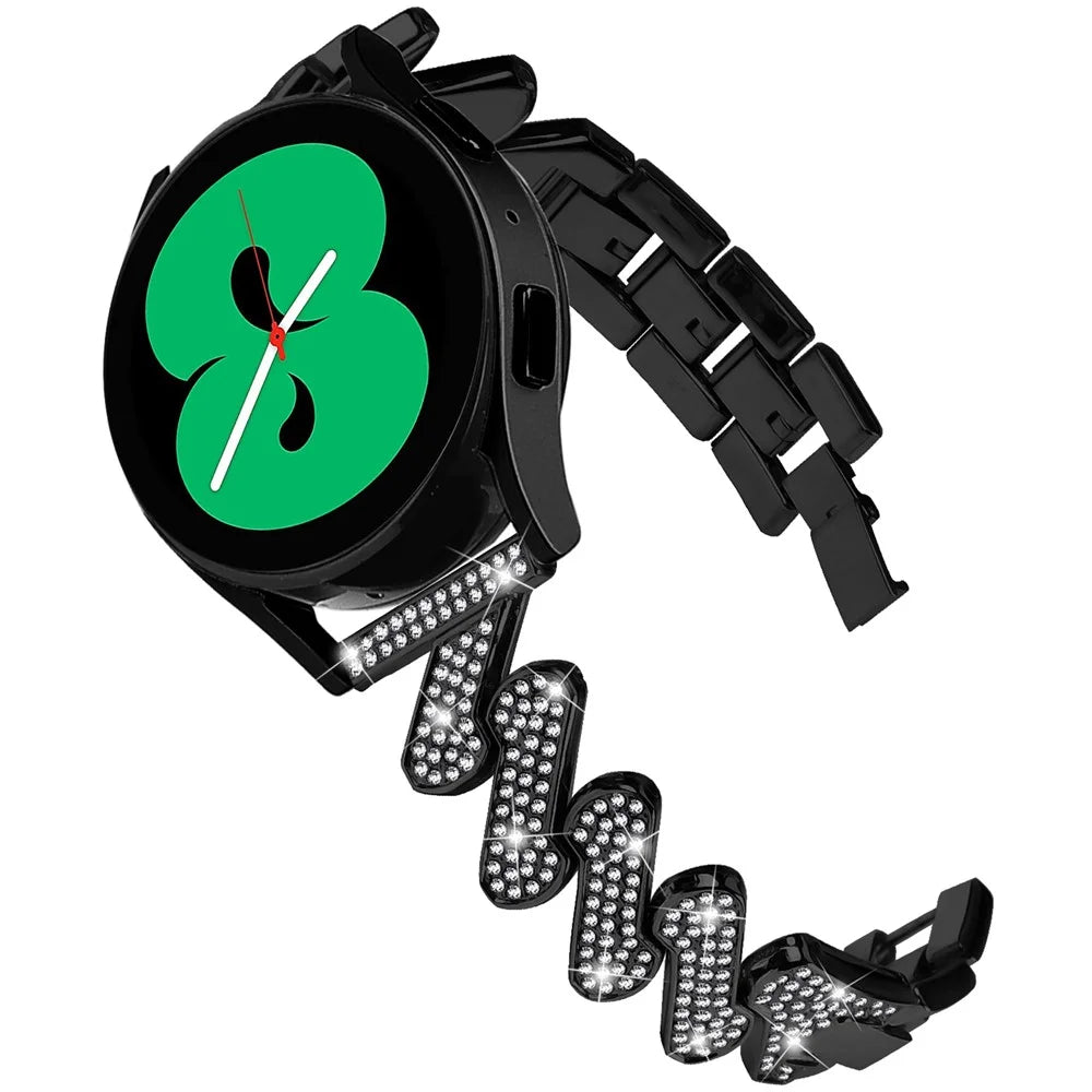 For Samsung Galaxy Watch FE 40mm Bling Rhinestone Decor Watch Band Hard Alloy Bracelet - Black - 3