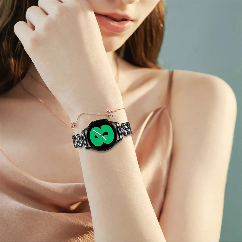 For Samsung Galaxy Watch FE 40mm Bling Rhinestone Decor Watch Band Hard Alloy Bracelet - Black - 6