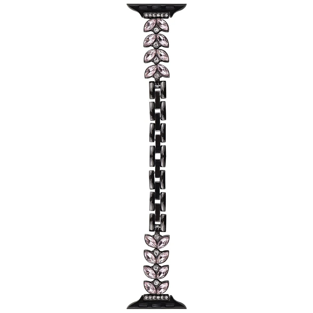 For Apple Watch Series 11 10 42mm / 9 8 7 41mm / SE3 SE2 SE 6 5 4 40mm / 3 2 1 38mm Mermaid Tail Zinc Alloy Band Pink Rhinestone Watch Strap - Black - 1