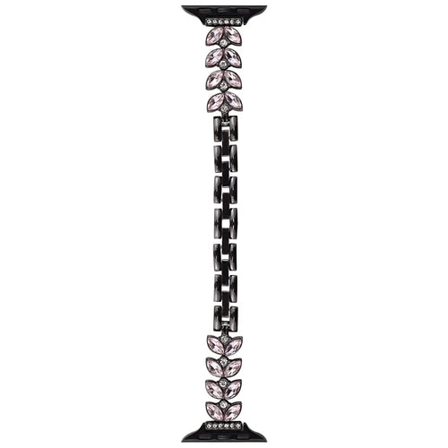 For Apple Watch Series 11 10 42mm / 9 8 7 41mm / SE3 SE2 SE 6 5 4 40mm / 3 2 1 38mm Mermaid Tail Zinc Alloy Band Pink Rhinestone Watch Strap - Black - 1