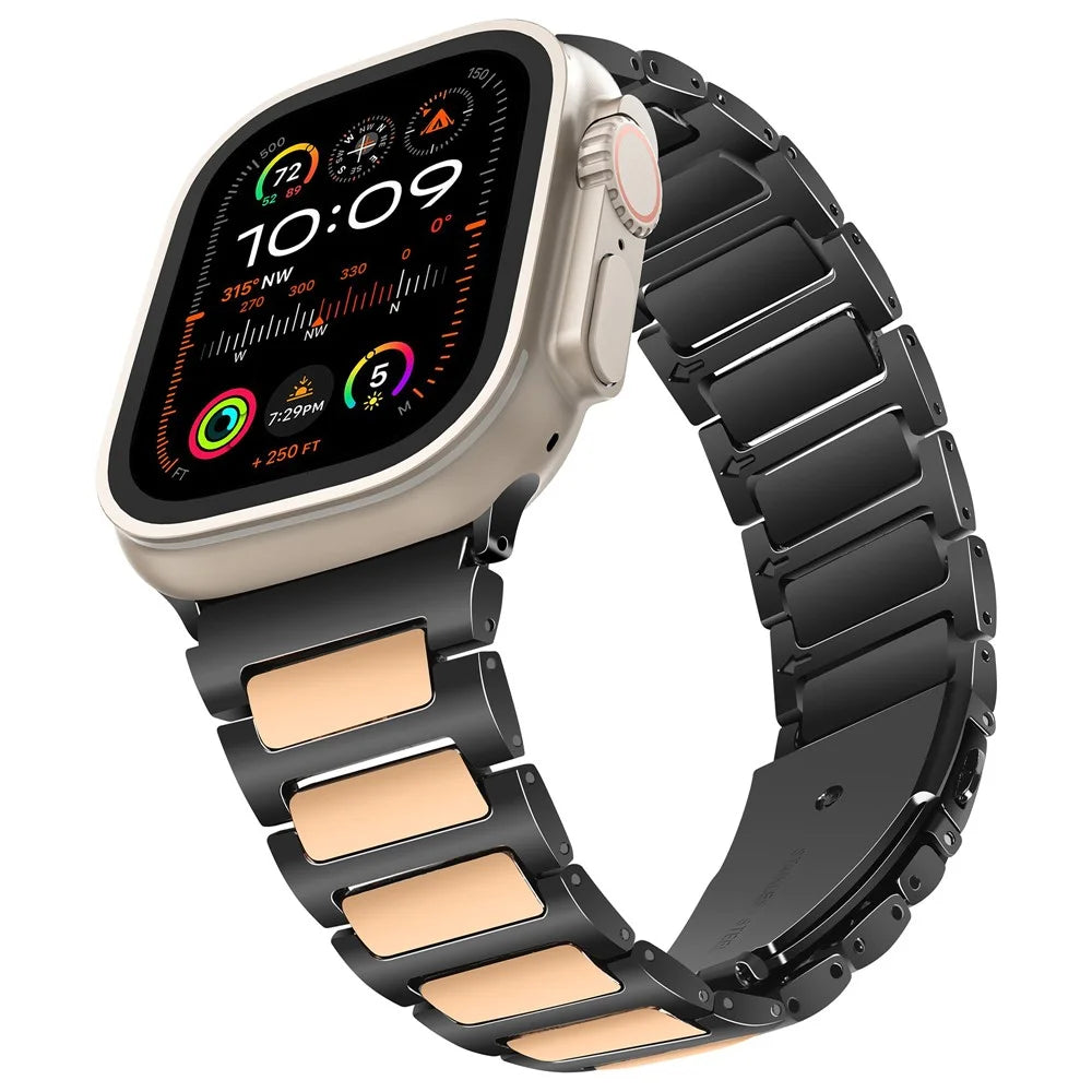 For Apple Watch Series 11 10 42mm / 9 8 7 41mm / SE3 SE2 SE 6 5 4 40mm / 3 2 1 38mm Sports Watch Strap Zinc Alloy Wrist Band - Black+Rose Gold - 3