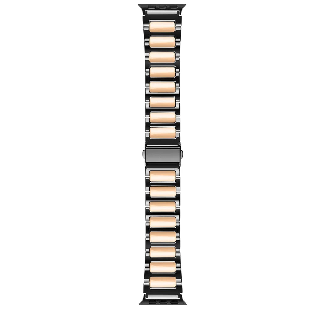 For Apple Watch Series 11 10 42mm / 9 8 7 41mm / SE3 SE2 SE 6 5 4 40mm / 3 2 1 38mm Sports Watch Strap Zinc Alloy Wrist Band - Black+Rose Gold - 4