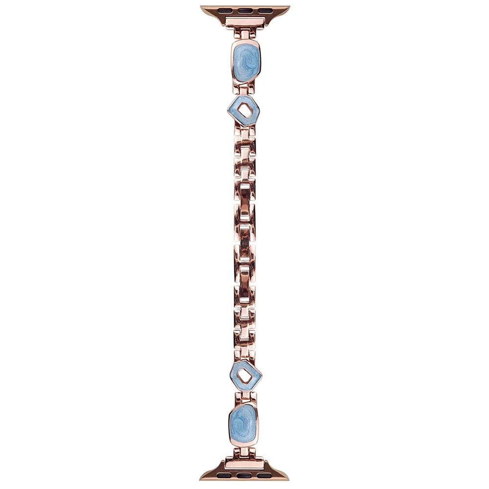 For Apple Watch Series 11 10 42mm / 9 8 7 41mm / SE3 SE2 SE 6 5 4 40mm / 3 2 1 38mm Epoxy Decor Zinc Alloy Band Watch Strap - Swirl Blue / Rose Gold - 1
