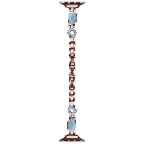 For Apple Watch Series 11 10 42mm / 9 8 7 41mm / SE3 SE2 SE 6 5 4 40mm / 3 2 1 38mm Epoxy Decor Zinc Alloy Band Watch Strap - Swirl Blue / Rose Gold - 1
