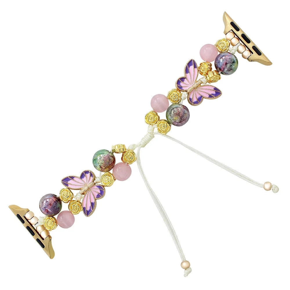 For Apple Watch Ultra 3 2 1 49mm / Series 11 10 46mm / 9 8 7 45mm / SE3 SE2 SE 6 5 4 44mm / 3 2 1 42mm Butterfly Beads Rope Watch Band - Colorful - 1