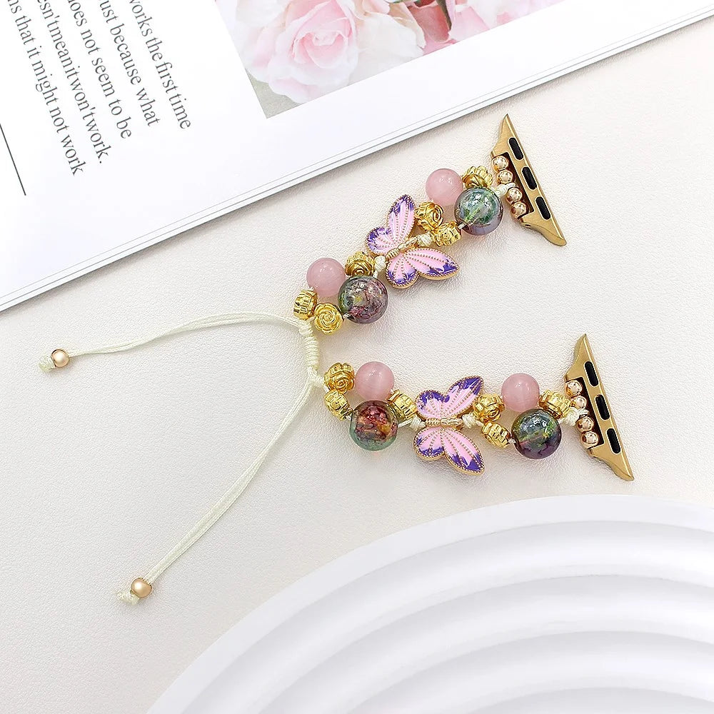 For Apple Watch Ultra 3 2 1 49mm / Series 11 10 46mm / 9 8 7 45mm / SE3 SE2 SE 6 5 4 44mm / 3 2 1 42mm Butterfly Beads Rope Watch Band - Colorful - 2