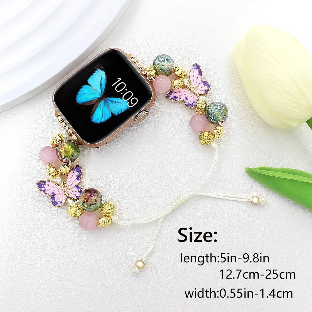 For Apple Watch Ultra 3 2 1 49mm / Series 11 10 46mm / 9 8 7 45mm / SE3 SE2 SE 6 5 4 44mm / 3 2 1 42mm Butterfly Beads Rope Watch Band - Colorful - 5