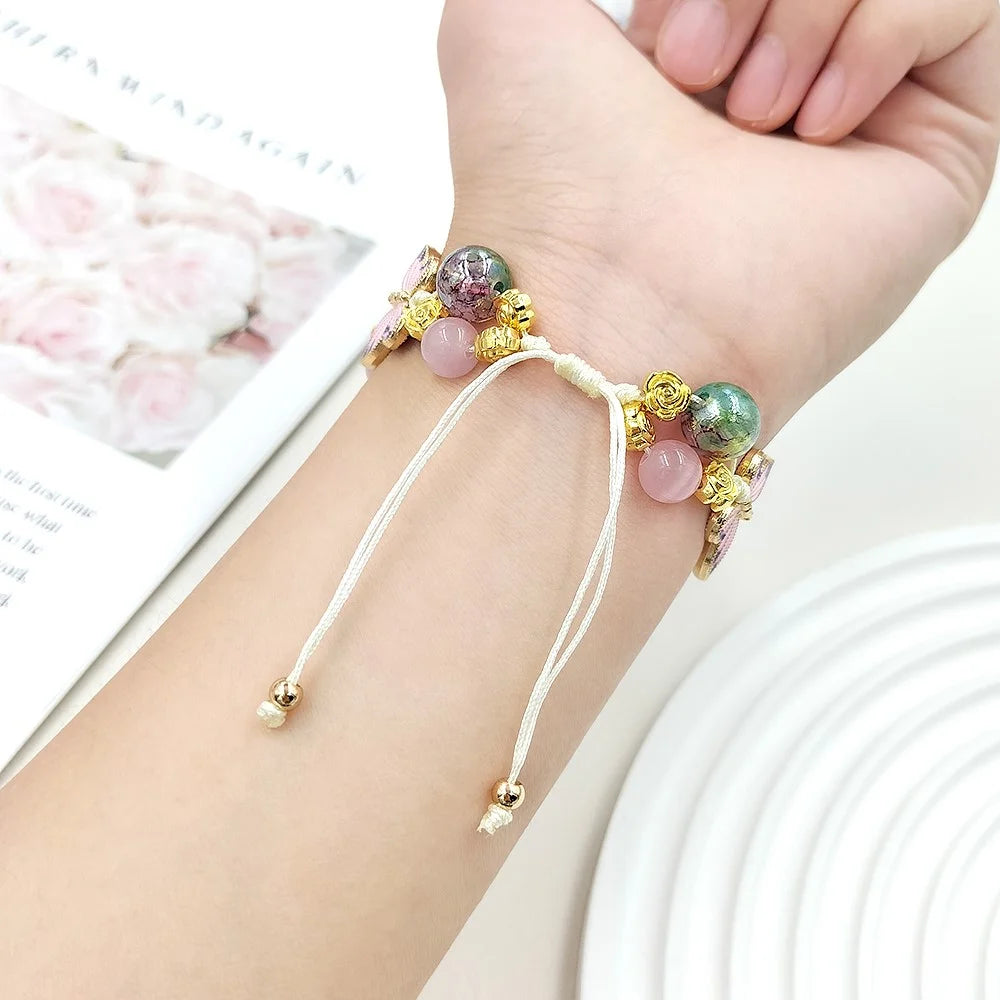 For Apple Watch Series 11 10 42mm / 9 8 7 41mm / SE3 SE2 SE 6 5 4 40mm / 3 2 1 38mm Butterfly Beads Watch Strap Drawstring Wrist Band - Colorful - 4