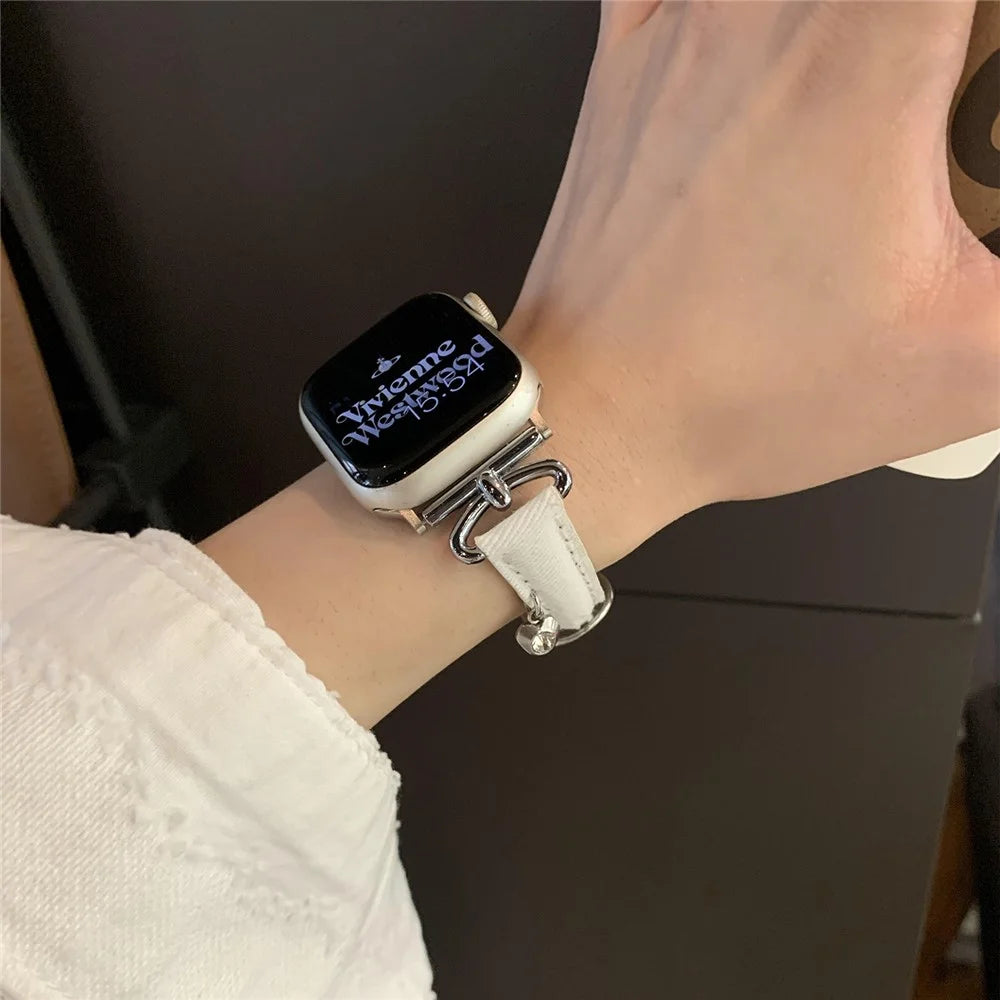 For Apple Watch Series 11 10 42mm / 9 8 7 41mm / SE3 SE2 SE 6 5 4 40mm / 3 2 1 38mm Denim Cloth Band Heart Pendant Strap - White - 3