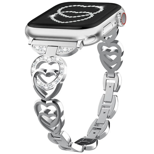 For Apple Watch Ultra 3 2 1 49mm / Series 11 10 46mm / 9 8 7 45mm / SE3 SE2 SE 6 5 4 44mm / 3 2 1 42mm Heart Design Zinc Alloy Watch Strap - Silver - 1