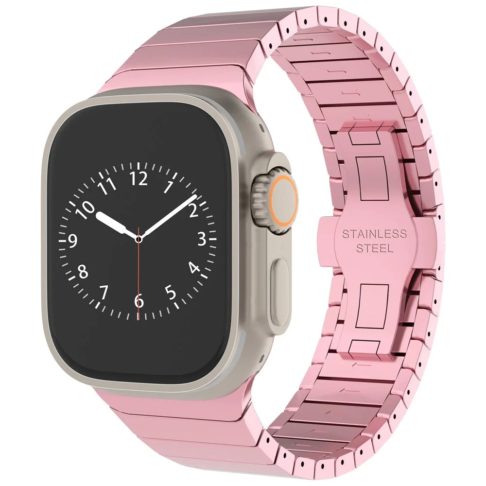 For Apple Watch Series 11 10 42mm / 9 8 7 41mm / SE3 SE2 SE 6 5 4 40mm / 3 2 1 38mm Zinc Alloy Band Replacement Men Watch Strap - Pink - 2