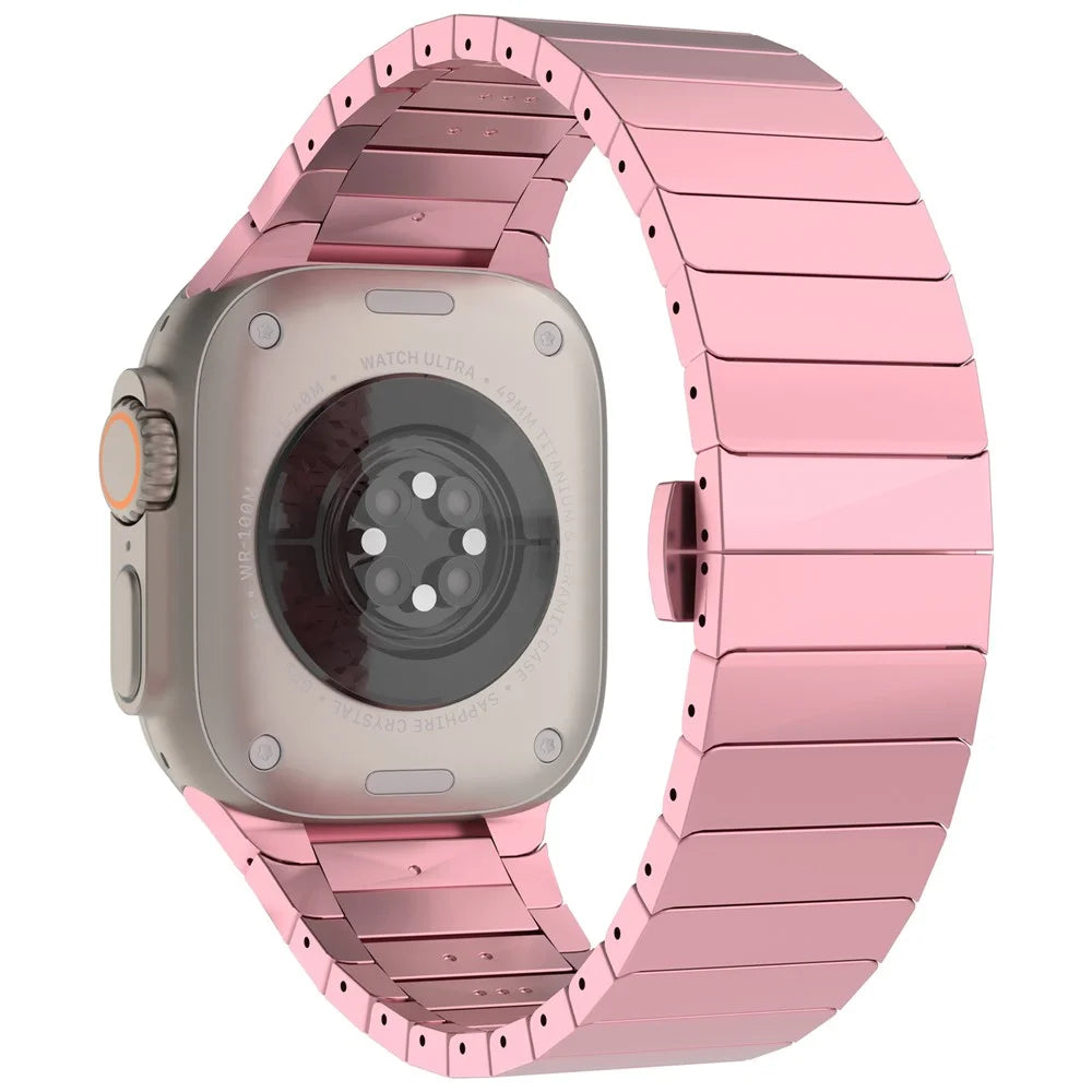 For Apple Watch Ultra 3 2 1 49mm / Series 11 10 46mm / 9 8 7 45mm / SE3 SE2 SE 6 5 4 44mm / 3 2 1 42mm Zinc Alloy Men Watch Strap - Pink - 1