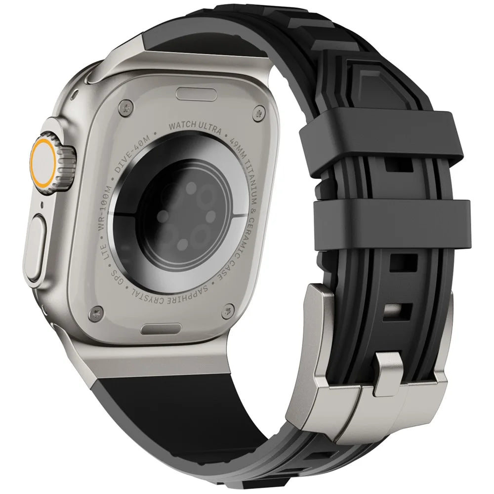 For Apple Watch Ultra 3 2 1 49mm / Series 11 10 46mm / 9 8 7 45mm / SE3 SE2 SE 6 5 4 44mm / 3 2 1 42mm Adjustable Strap Silicone Band - Titanium+Black - 1
