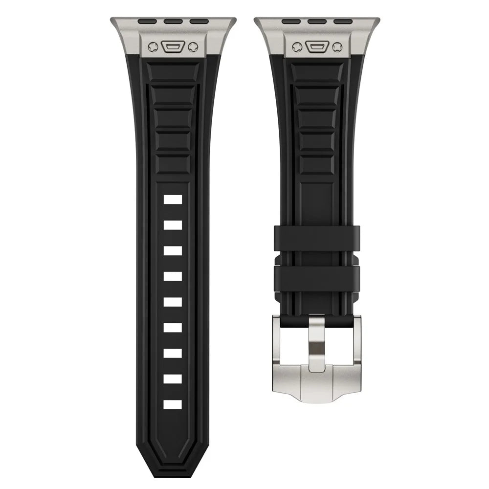 For Apple Watch Ultra 3 2 1 49mm / Series 11 10 46mm / 9 8 7 45mm / SE3 SE2 SE 6 5 4 44mm / 3 2 1 42mm Adjustable Strap Silicone Band - Titanium+Black - 3
