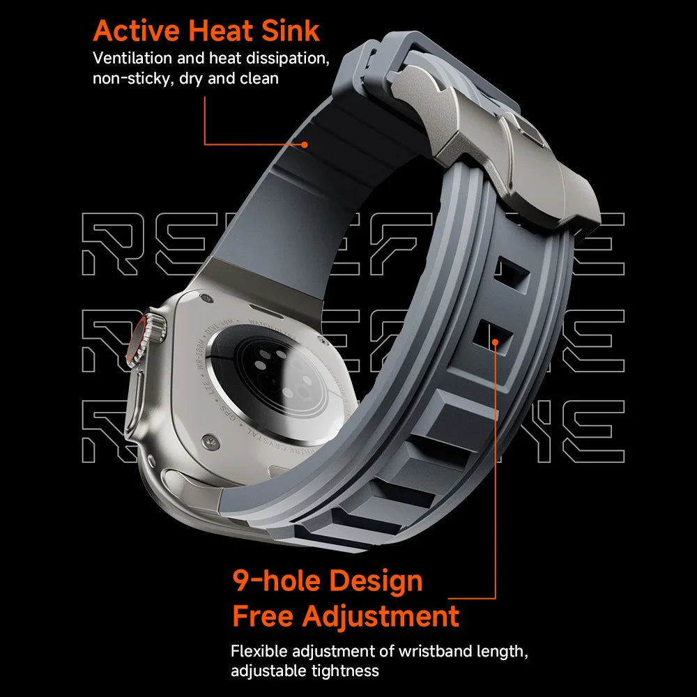 For Apple Watch Ultra 3 2 1 49mm / Series 11 10 46mm / 9 8 7 45mm / SE3 SE2 SE 6 5 4 44mm / 3 2 1 42mm Adjustable Strap Silicone Band - Titanium+Black - 4