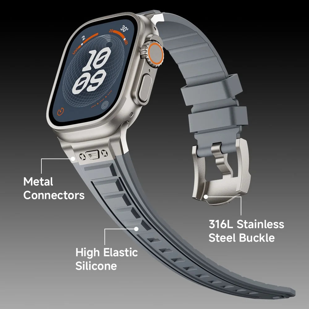 For Apple Watch Ultra 3 2 1 49mm / Series 11 10 46mm / 9 8 7 45mm / SE3 SE2 SE 6 5 4 44mm / 3 2 1 42mm Adjustable Strap Silicone Band - Titanium+Black - 5