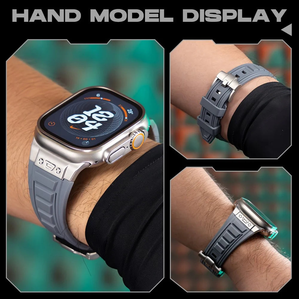 For Apple Watch Ultra 3 2 1 49mm / Series 11 10 46mm / 9 8 7 45mm / SE3 SE2 SE 6 5 4 44mm / 3 2 1 42mm Adjustable Strap Silicone Band - Titanium+Black - 6