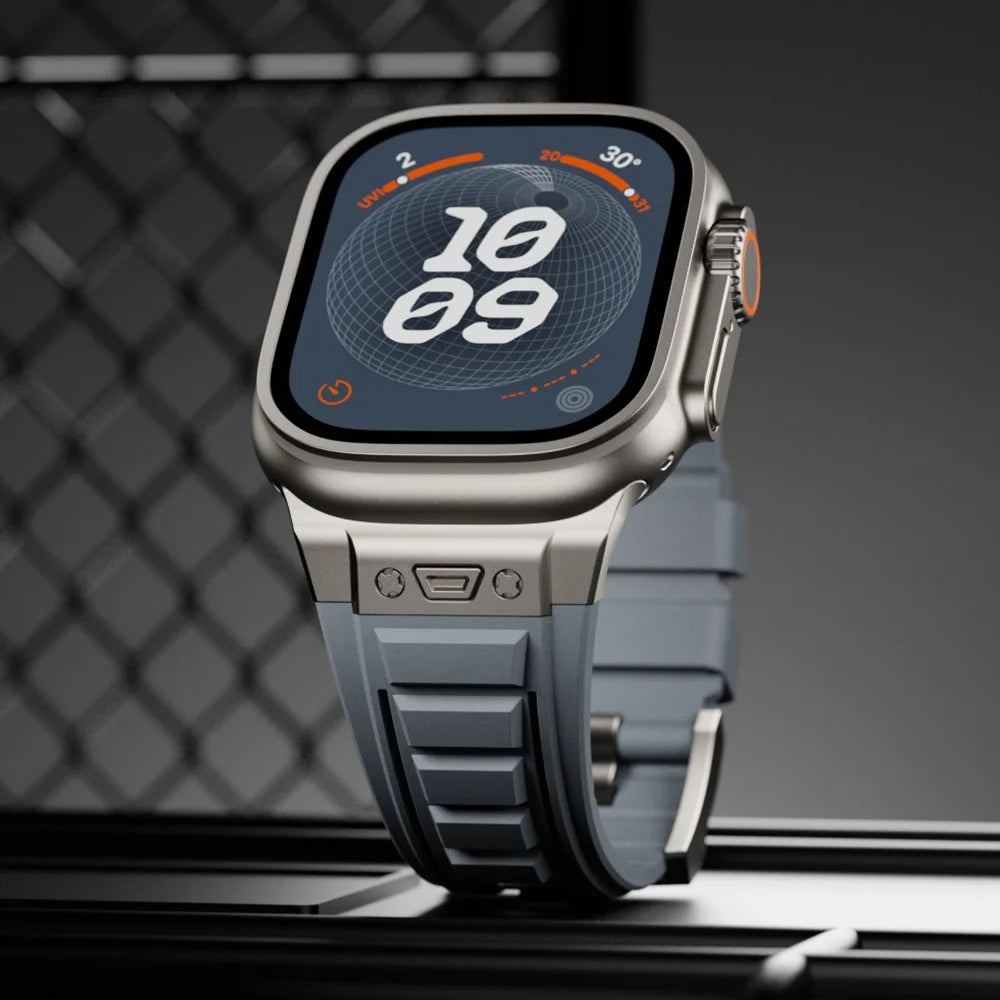 For Apple Watch Ultra 3 2 1 49mm / Series 11 10 46mm / 9 8 7 45mm / SE3 SE2 SE 6 5 4 44mm / 3 2 1 42mm Adjustable Strap Silicone Band - Titanium+Black - 7