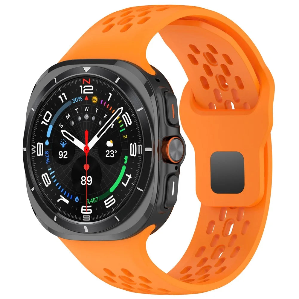 For Samsung Galaxy Watch Ultra2 47mm / Watch Ultra (2025) 47mm / Watch Ultra 47mm Fluororubber Watch Band Multiple Holes Breathable Strap - Orange - 2