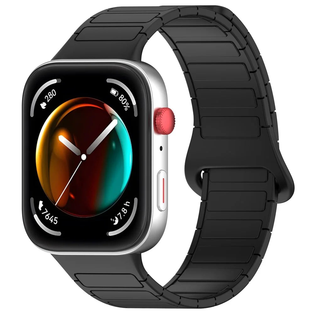 For Huawei Watch Fit 3 Dual Color Replacement Band Magnetic Silicone Watch Strap - Black - 2