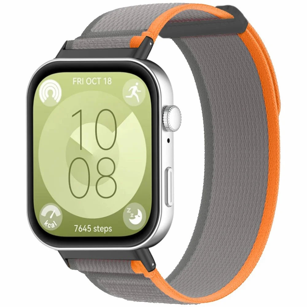 For Huawei Watch Fit 3 Nylon Watch Band Adjustable Loop Fastener Strap - Orange+Grey - 2