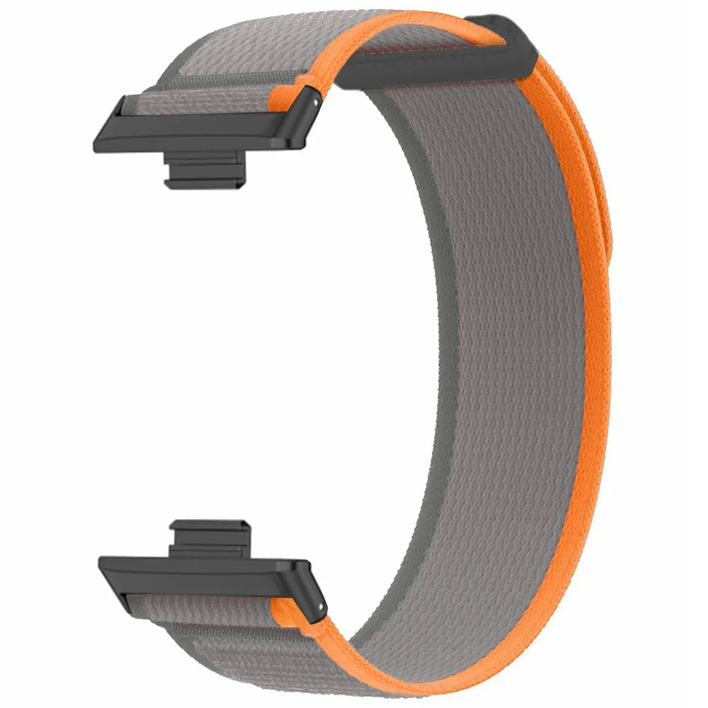 For Huawei Watch Fit 3 Nylon Watch Band Adjustable Loop Fastener Strap - Orange+Grey - 3