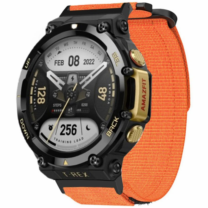 For Huami Amazfit T-Rex 2 Replacement Strap Outdoor Magic Tape Nylon Watch Band - Orange - 2