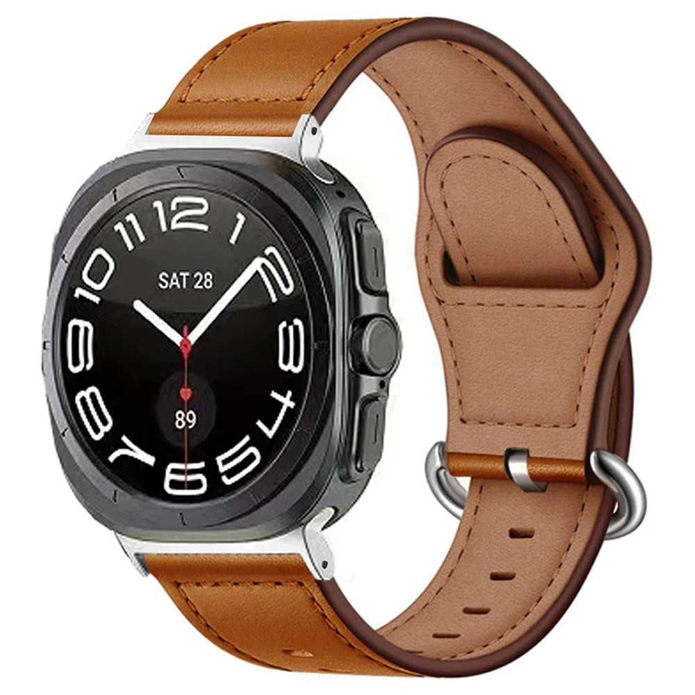 KALEBOL For Samsung Galaxy Watch Ultra2 47mm / Watch Ultra (2025) 47mm / Watch Ultra 47mm Watch Strap Genuine Cow Leather Wrist Band - Brown - 2