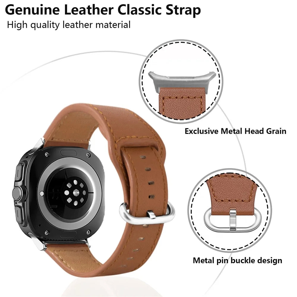 KALEBOL For Samsung Galaxy Watch Ultra2 47mm / Watch Ultra (2025) 47mm / Watch Ultra 47mm Watch Strap Genuine Cow Leather Wrist Band - Brown - 5