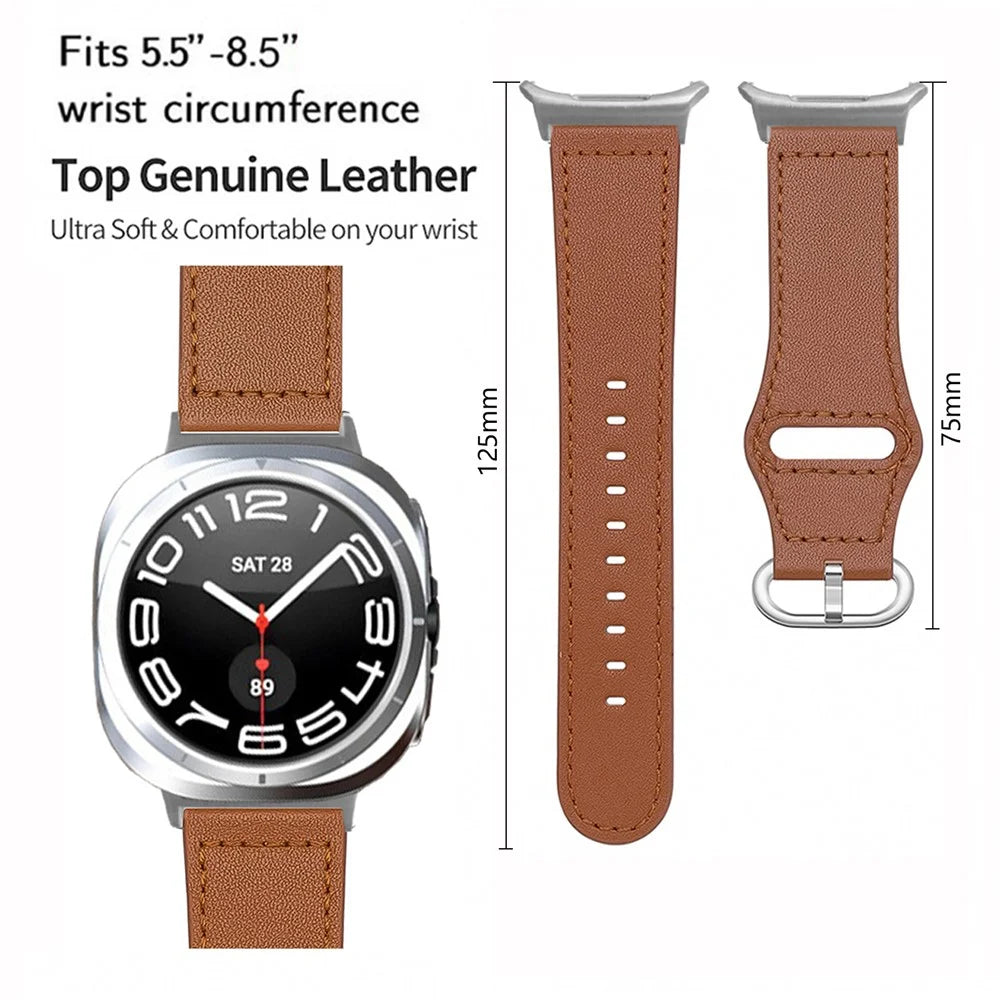 KALEBOL For Samsung Galaxy Watch Ultra2 47mm / Watch Ultra (2025) 47mm / Watch Ultra 47mm Watch Strap Genuine Cow Leather Wrist Band - Brown - 6