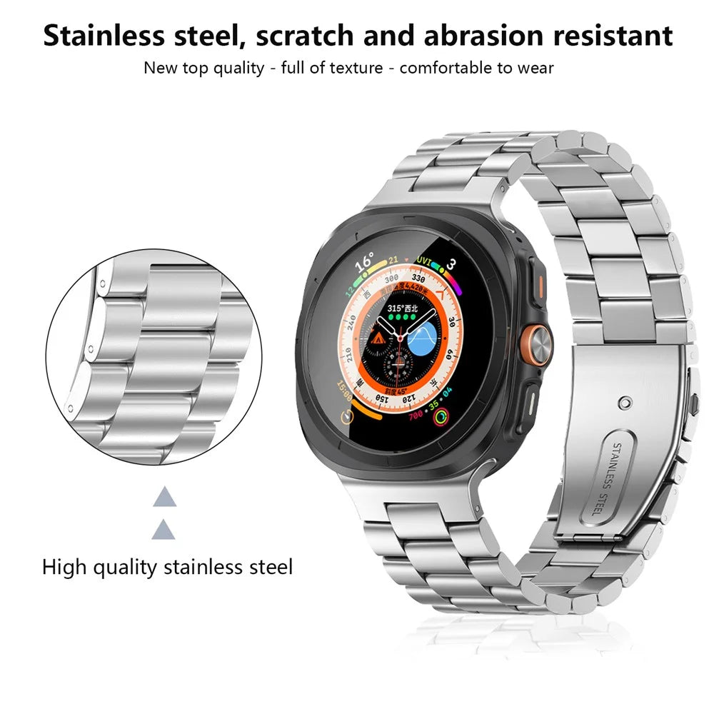 KALEBOL For Samsung Galaxy Watch Ultra2 47mm / Watch Ultra (2025) 47mm / Watch Ultra 47mm Metal Watch Band Three-Beads Steel Wrist Strap - Gold - 4