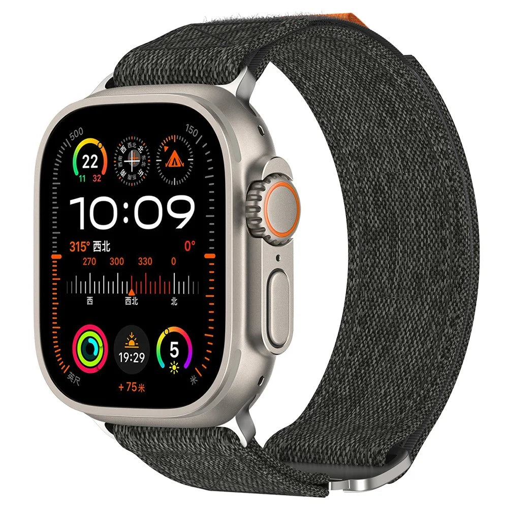 KALEBOL For Apple Watch Ultra 3 2 1 49mm / Series 11 10 46mm / 9 8 7 45mm / SE3 SE2 SE 6 5 4 44mm / 3 2 1 42mm Watch Band Nylon Loop Strap - Black - 2