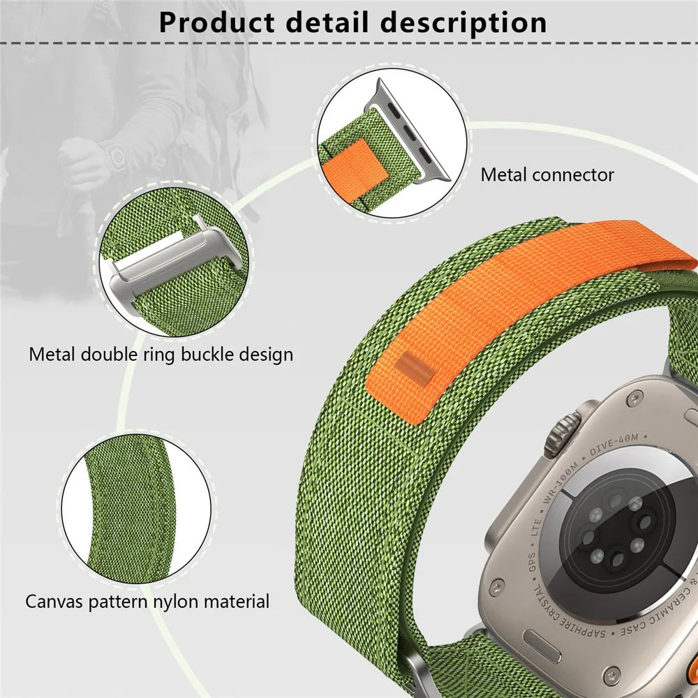 KALEBOL For Apple Watch Ultra 3 2 1 49mm / Series 11 10 46mm / 9 8 7 45mm / SE3 SE2 SE 6 5 4 44mm / 3 2 1 42mm Watch Band Nylon Loop Strap - Black - 5