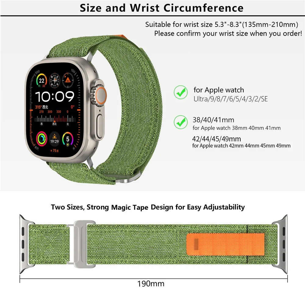 KALEBOL For Apple Watch Ultra 3 2 1 49mm / Series 11 10 46mm / 9 8 7 45mm / SE3 SE2 SE 6 5 4 44mm / 3 2 1 42mm Watch Band Nylon Loop Strap - Black - 6
