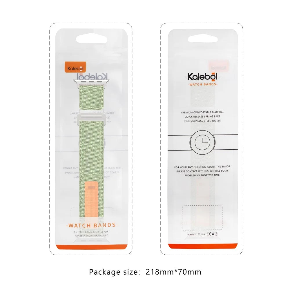 KALEBOL For Apple Watch Ultra 3 2 1 49mm / Series 11 10 46mm / 9 8 7 45mm / SE3 SE2 SE 6 5 4 44mm / 3 2 1 42mm Watch Band Nylon Loop Strap - Black - 7
