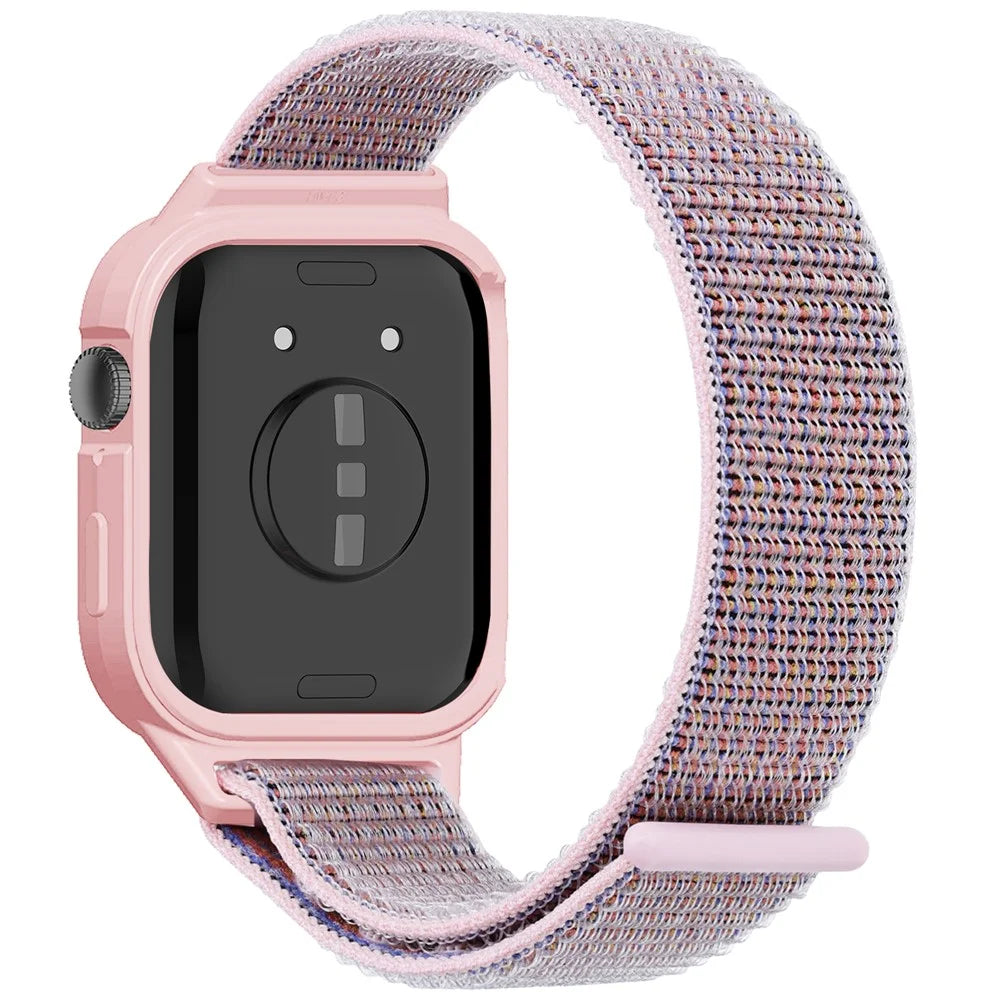 Integrated Watch Strap for Huawei Watch Fit 3 Woven Nylon Watchband with TPU Watch Case - Pink - 1