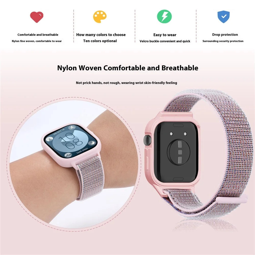 Integrated Watch Strap for Huawei Watch Fit 3 Woven Nylon Watchband with TPU Watch Case - Pink - 3