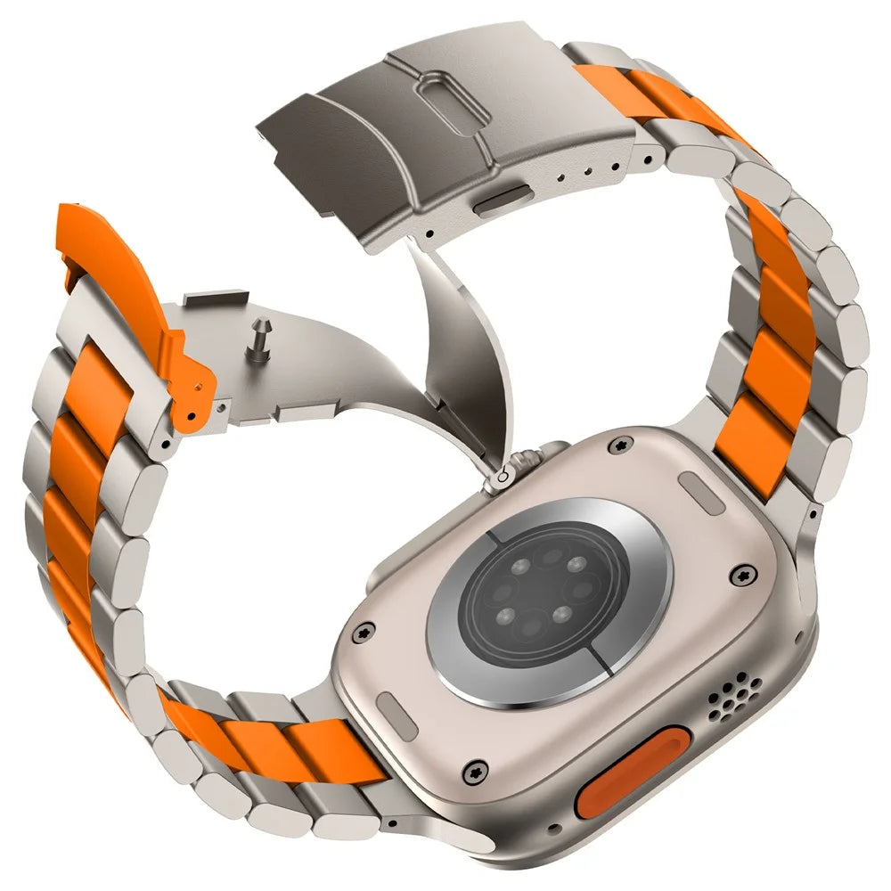 For Apple Watch Ultra 3 2 1 49mm / Series 11 10 46mm / 9 8 7 45mm / SE3 SE2 SE 6 5 4 44mm / 3 2 1 42mm 3-Bead Titanium Alloy Watch Strap - Titanium+Orange - 3