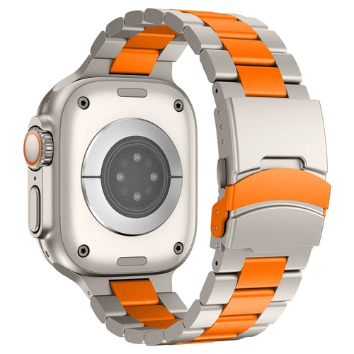 For Apple Watch Series 11 10 42mm / 9 8 7 41mm / SE3 SE2 SE 6 5 4 40mm / 3 2 1 38mm 3-Bead Titanium Alloy Watch Strap Replacement Band - Titanium+Orange - 1