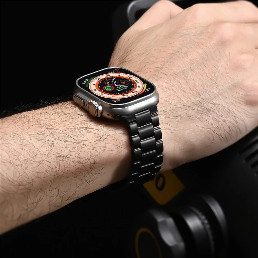 For Apple Watch Series 11 10 42mm / 9 8 7 41mm / SE3 SE2 SE 6 5 4 40mm / 3 2 1 38mm 3-Bead Titanium Alloy Watch Strap Replacement Band - Titanium+Orange - 5