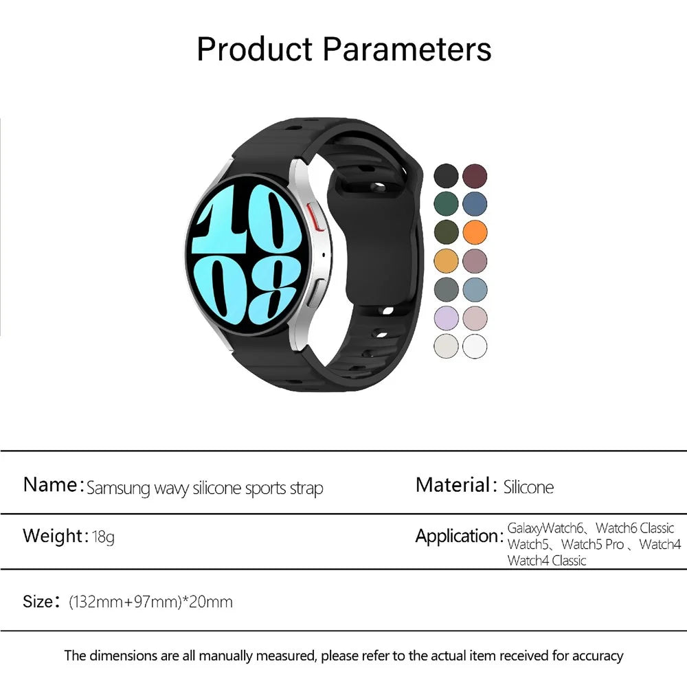 KALEBOL For Samsung Galaxy Watch6 / Watch6 Classic / Watch 5 / Watch 5 Pro Watch Band Silicone Strap - Black - 7