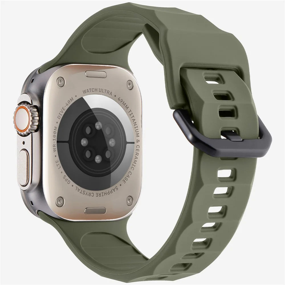 KALEBOL For Apple Watch Ultra 3 2 1 49mm / Series 11 10 46mm / 9 8 7 45mm / SE3 SE2 SE 6 5 4 44mm / 3 2 1 42mm Silicone Sport Watch Strap - Midnight Green - 1