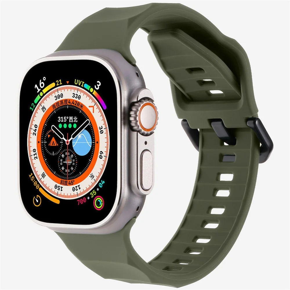 KALEBOL For Apple Watch Ultra 3 2 1 49mm / Series 11 10 46mm / 9 8 7 45mm / SE3 SE2 SE 6 5 4 44mm / 3 2 1 42mm Silicone Sport Watch Strap - Midnight Green - 2
