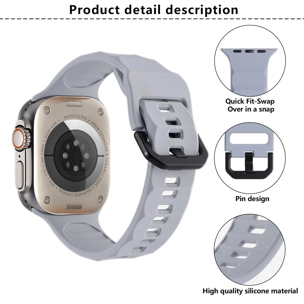 KALEBOL For Apple Watch Ultra 3 2 1 49mm / Series 11 10 46mm / 9 8 7 45mm / SE3 SE2 SE 6 5 4 44mm / 3 2 1 42mm Silicone Sport Watch Strap - Midnight Green - 4