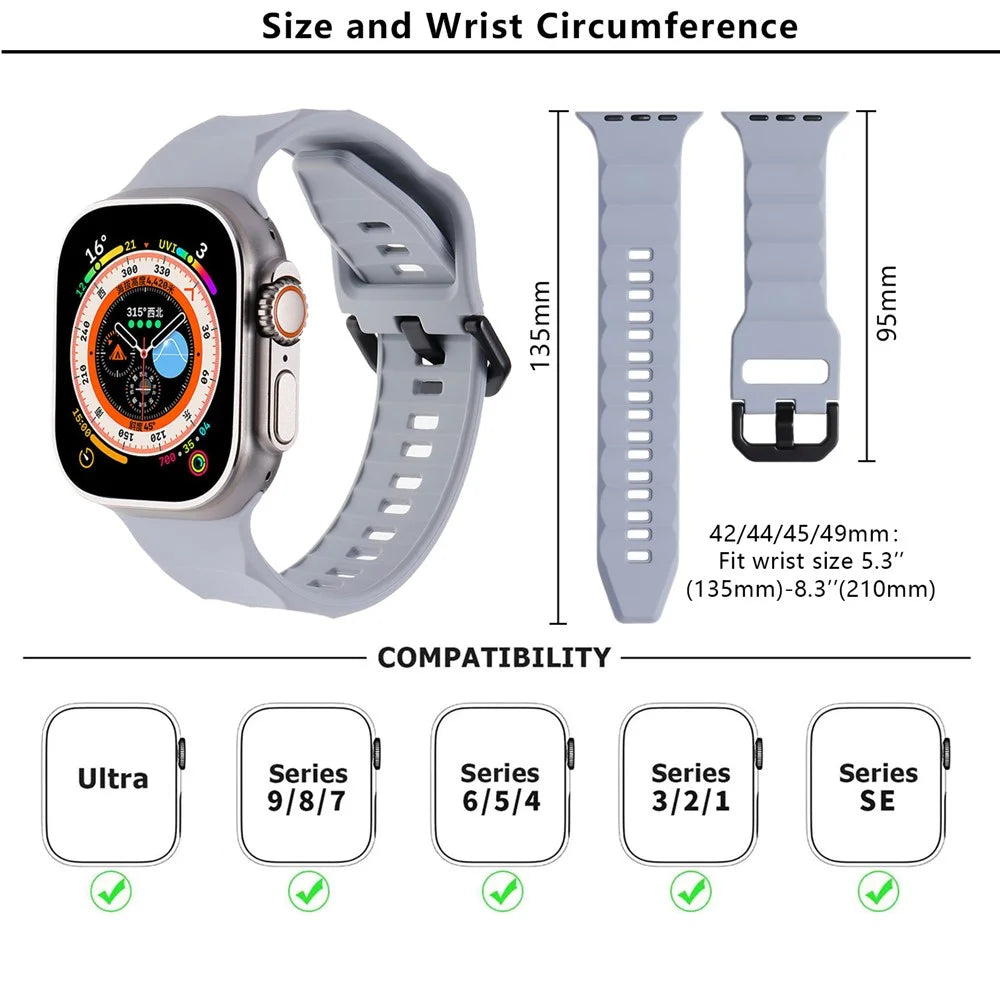 KALEBOL For Apple Watch Ultra 3 2 1 49mm / Series 11 10 46mm / 9 8 7 45mm / SE3 SE2 SE 6 5 4 44mm / 3 2 1 42mm Silicone Sport Watch Strap - Midnight Green - 6